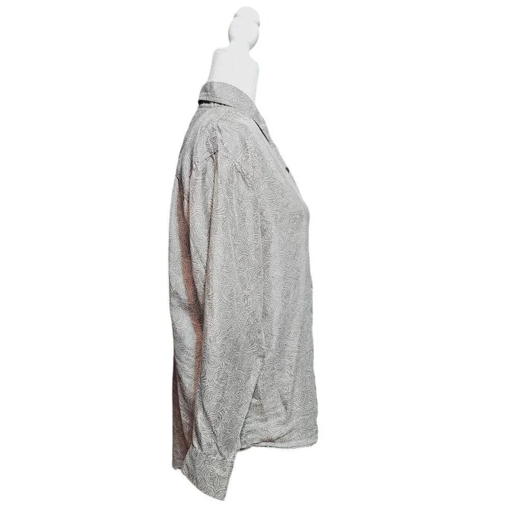 Vintage Whistle gray & white silk button down long sleeve western blouse size S - Picture 2 of 10